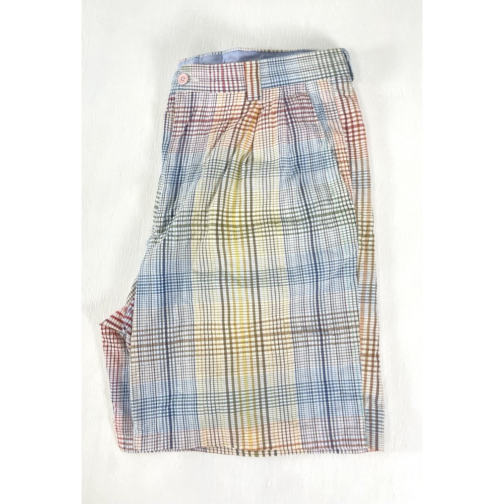CORBIN g.t. Rhodes Menswear Seersucker Madras Plaid Shorts Preppy Size 36 RL